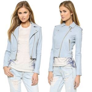 IRO Ashville Leather Lambskin  Blue Jacket Size XS